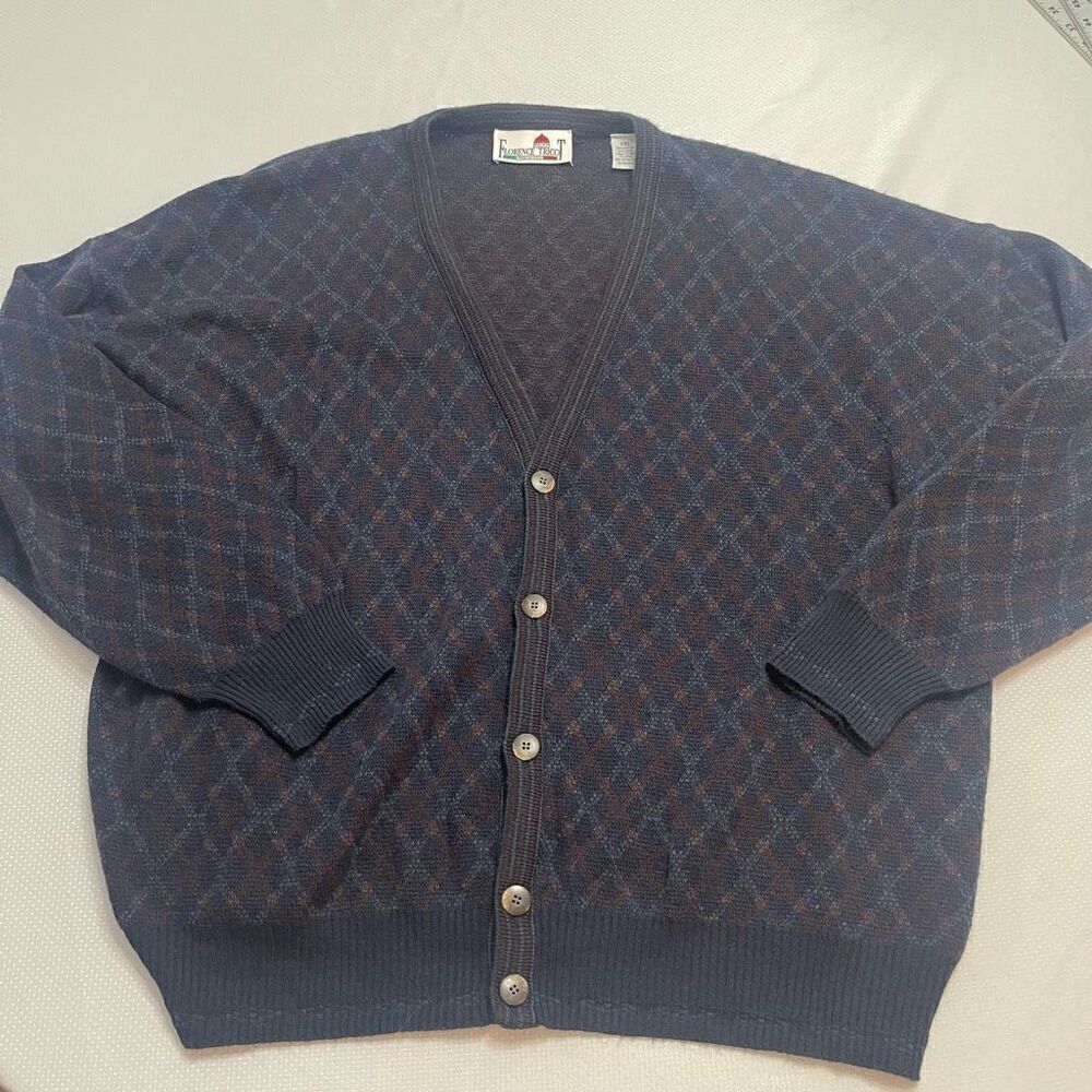 Florence Tricot Italy Navy Blue Wool Blend Cardigan Sweater Size XXL